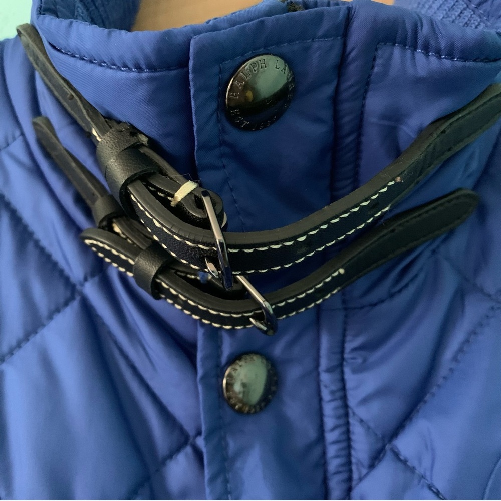 Ralph Lauren Preppy Zip Snap Up Leather Buckle Collar Quilted Insulated Vest L